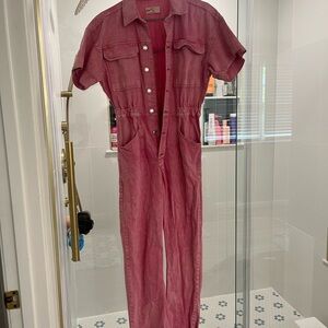 We The Free Pink Short-Sleeved Jumpsuit with Collared Neckline